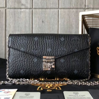 MCM 2019 Millie Visetos Leather Chain Shoulder Cross Bag,23.5cm - 엠씨엠 2019 여성용 밀리 비세토스 레더 체인 숄더 크로스백 MCMB0015, 23.5cm,블랙