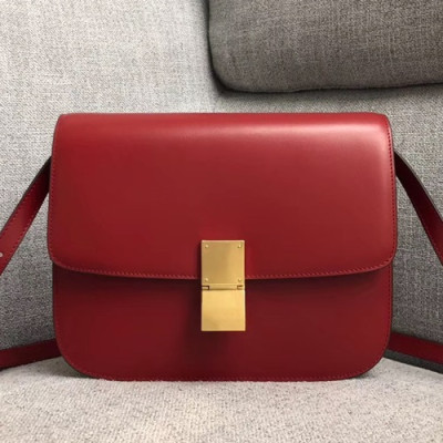Celine Leather Classic Box Shoulder Bag,24CM - 셀린느 레더 클래식 박스 숄더백 ,11045-5,24CM,다크레드