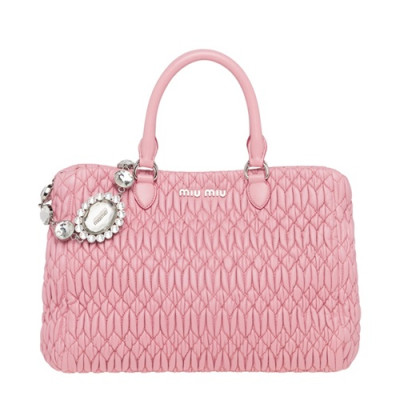 MiuMiu 2019 Matelasse Crystal Tote Shoulder Bag,28cm - 미우미우 2019 마틀라세 크리스탈 토트 숄더백,5BA958, MIUB0048 , 28cm,연핑크