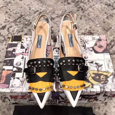 Prada 2019 Ladies Leather Middle Heel Slingback - 프라다 2019 여성용 레더 미들힐 슬링백 PRAS0011.Size(225 - 245).블랙+옐로우