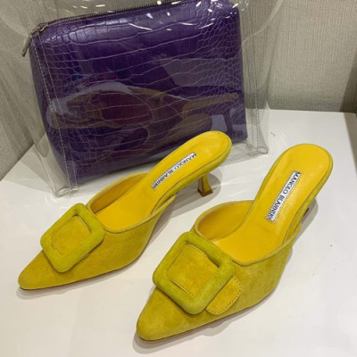 Monolo Blahnik 2019 Ladies Suede Middle Heel Slipper - 마놀로 블라닉 2019 여성용 스웨이드 미들힐 슬리퍼,MONS0021.Size(225 - 250),옐로우