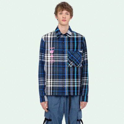 Off white 2019 Mens Basic Logo Cotton Shirt - 오프화이트 2019 남성 베이직 로고 오버사이즈 코튼 체크 셔츠 Off0234x.Size(xs - l).블루