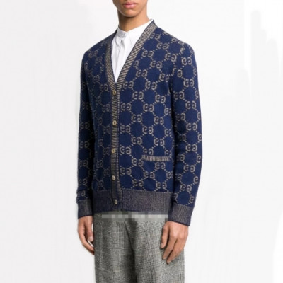 Gucci Mm/Wm Trendy V-neck Wool Cardigan - 구찌 2020 남자 트렌디 브이넥 울 가디건 Guc02685x.Size(s - l).네이비