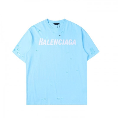 Balenciaga Mm/Wm Logo Cotton Short Sleeved Tshirts - 발렌시아가 남/녀 로고 코튼 반팔티 Bal0911x.Size(xs - m).블루