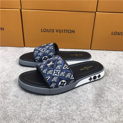 Louis Vuitton 2021 Men's Leather Slipper,LOUS2032 - 루이비통 2021 남성용 레더 슬리퍼,Size(240-270),블랙