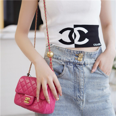 [럭셔리한]Chanel 2021 Women's Classic Flap Glod Ball Closs Bag/Shlouder Bag,18cm,CHAB1685 - 샤넬 2021 여성용 클랙식 플랩 골드볼 크로스백/숄더백,18cm,핑크