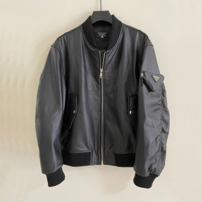 Prada Mens Logo Casual Leather Jacket Black - 프라다 2021 남성 로고 캐쥬얼 가죽 자켓 Pra02410x Size(m - 2xl) 블랙