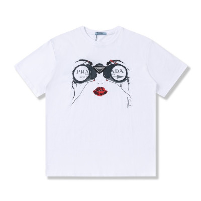 프라다 남성 크루넥 화이트 반팔티 - Mens White Tshirts - Pra02621x