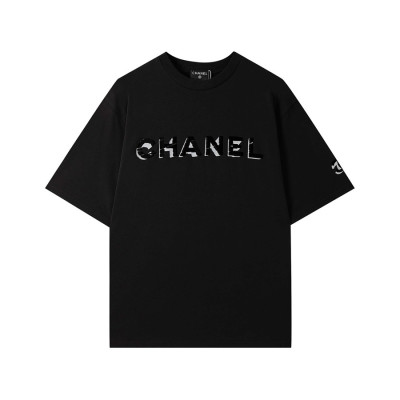 샤넬 남/녀 크루넥 블랙 반팔티 - Unisex Black Tshirts - chl0877x