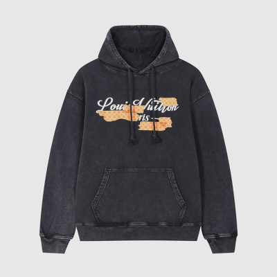 루이비통 남자 베이직 블랙 후드티 - Unisex Black Hoodie - lou05223x