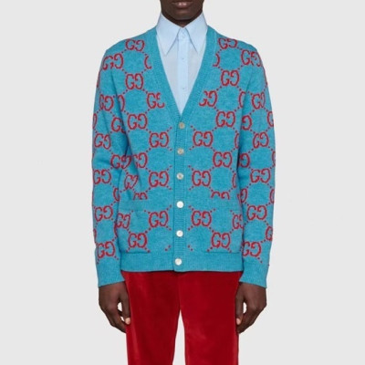 구찌 남/녀 브이넥 블루 가디건 - Gucci Unisex Blue Cardigan - guc05298x