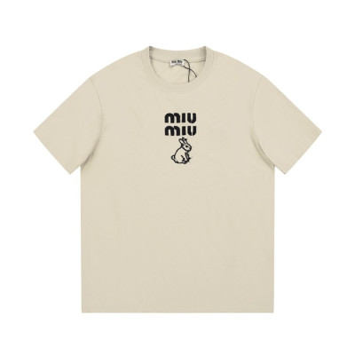 미우미우 여성 크루넥 베이지 반팔티 - Miumiu Ladys Beige short sleeved T-shirts - miu0293x