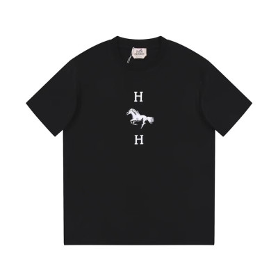 에르메스 남성 블랙 크루넥 반팔티 - Hermes Mens Black Short sleeved T-shirts - he65x