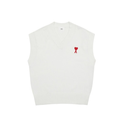아미 남/녀 화이트 베스트 - Ami Unisex White Vest - am13x