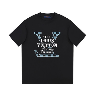 루이비통 남성 크루넥 블랙 반팔티 - Louis vuitton Mens Black Short sleeved Tshirts - lv1691x