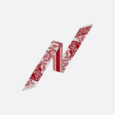 디올 여성 바다나 화이트 앤 레드 실크 트윌 미차 스카프 【매장-50만원대】 - Dior Womens Red Scarf - acc325x