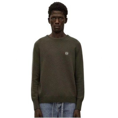 로에베 남성 카키 크루넥 스웨터 - Loewe Mens Khaki Sweaters - loe803x