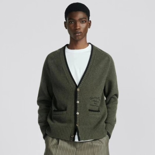 디올 남/녀 카키 브이넥 가디건 - Dior Unisex Khaki Cardigan - di850x