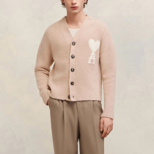 아미 남/녀 핑크 브이넥 가디건 - Ami Unisex Pink Cardigan - amc112x