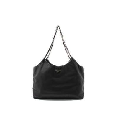 프라다 여성 소프트 은장 체인 카바스 쇼퍼백 BR4487 - Prada Womens Soft Calfskin Silver Chain Cabas Shopper Bag - prb7759x