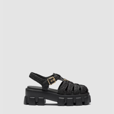 프라다 여성 모놀리스 크로셰 케이지 샌들 - Prada Womens Monolis Crochet Cage Sandals - prs6571x