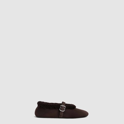 알라이아 여성 메리노 시어링 발레 플랫 슈즈 - Alaia Womens Merino Shearling Ballet Flats - als8448x