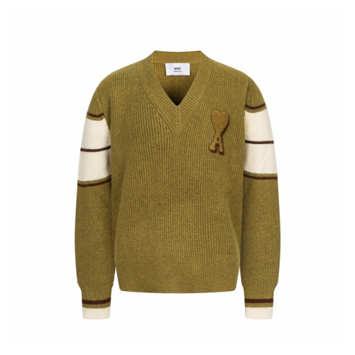 아미 남/녀 브이넥 니트웨어 - Ami Unisex V-neck Knitwear - amc9750x