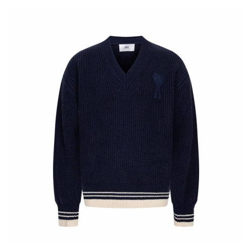 아미 남/녀 브이넥 니트웨어 - Ami Unisex V-neck Knitwear - amc9752x