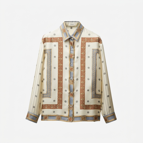 베르사체 여성 프린트 실크 트윌 셔츠 - Versace Womens Printed Silk Twill Shirt - vec14168x