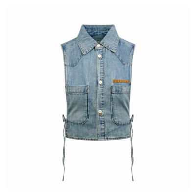 미우미우 여성 샴브레이 크롭 탑 - Miumiu Womens Chambray Crop Top - mic16020x