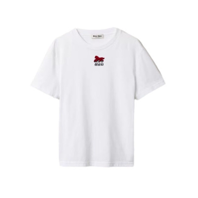 미우미우 여성 라운드 티셔츠 - Miumiu Womens Round Tshirt - mic16168x
